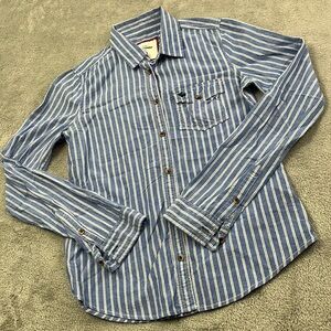 Abercrombie XL Blue White Striped 100% Cotton Button Down Shirt